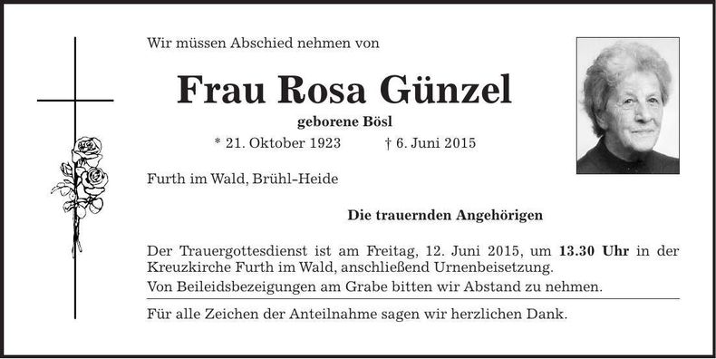 Traueranzeige Rosa Günzel