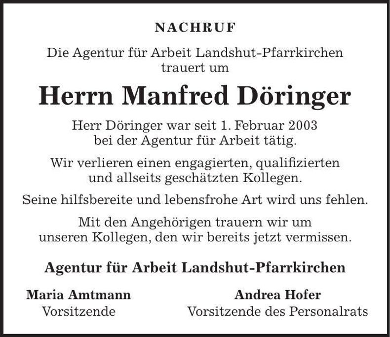 Traueranzeige Manfred Döringer