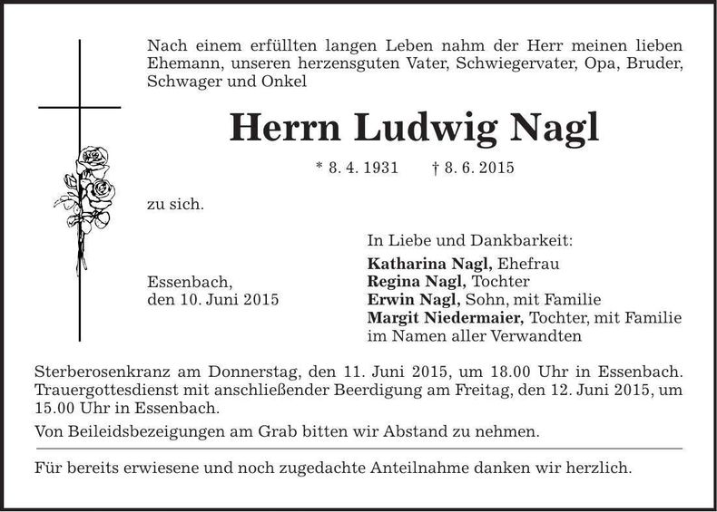 Traueranzeige Ludwig Nagl