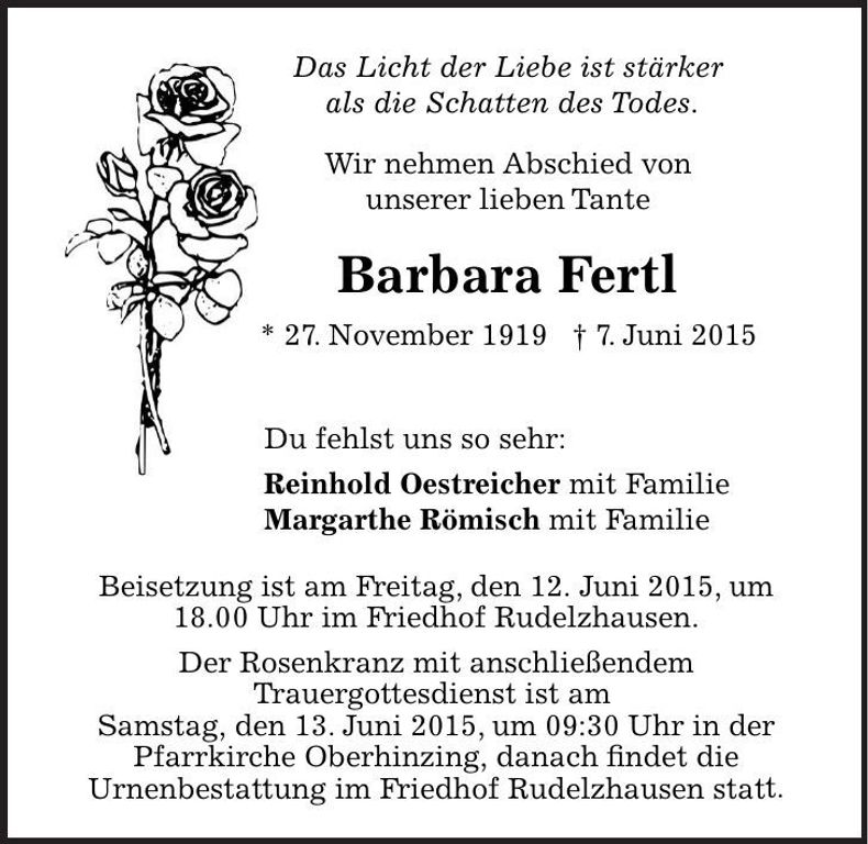 Traueranzeige Barbara Fertl