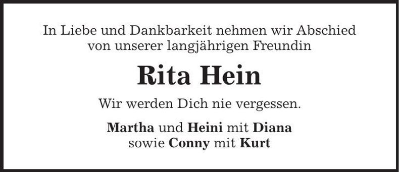 Traueranzeige Rita Heim