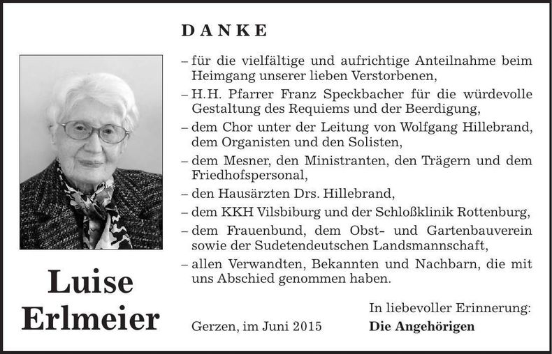Traueranzeige Luise Erlmeier