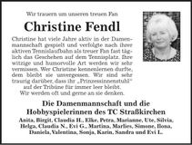 Traueranzeige Christine Fendl