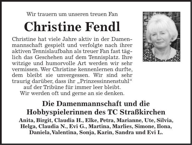 Traueranzeige Christine Fendl