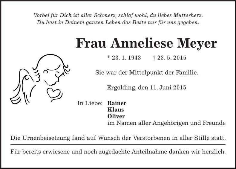 Traueranzeige Anneliese Meyer