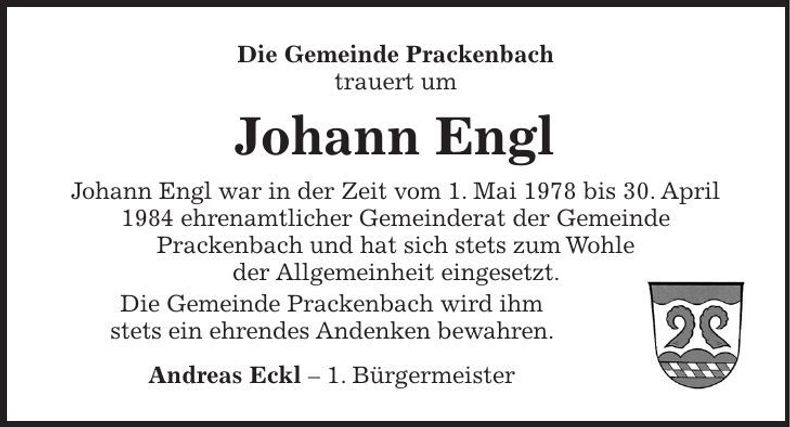 Traueranzeige Johann Engl