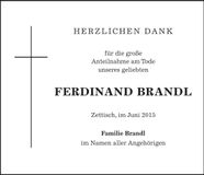 Traueranzeige Ferdinand Brandl
