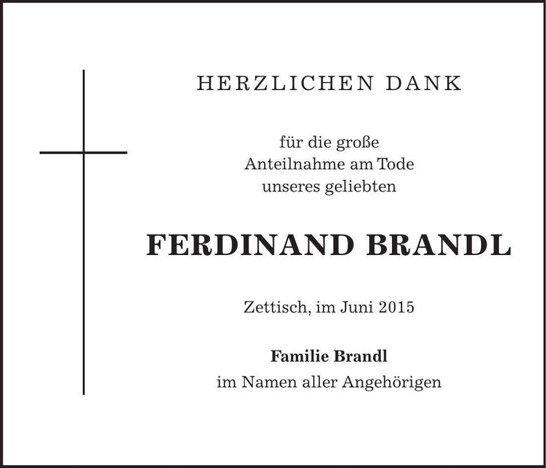 Traueranzeige Ferdinand Brandl