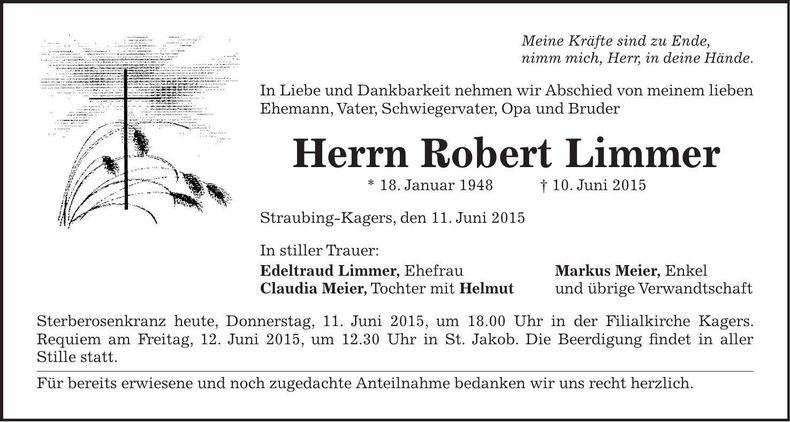 Traueranzeige Robert Limmer