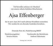 Traueranzeige Ajsa Effenberger