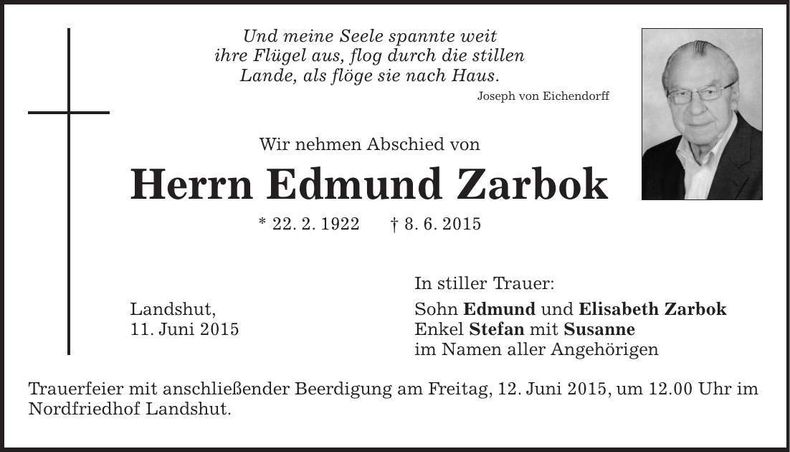 Traueranzeige Edmund Zarbok