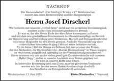 Traueranzeige Josef Dirscherl