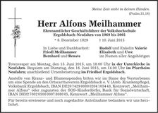 Traueranzeige Alfons Meilhammer