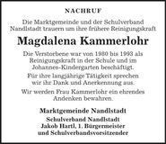 Traueranzeige Magdalena Kammerlohr