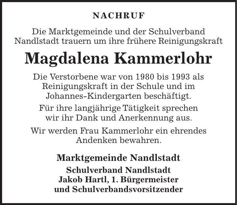 Traueranzeige Magdalena Kammerlohr