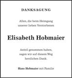 Traueranzeige Elisabeth Hobmaier