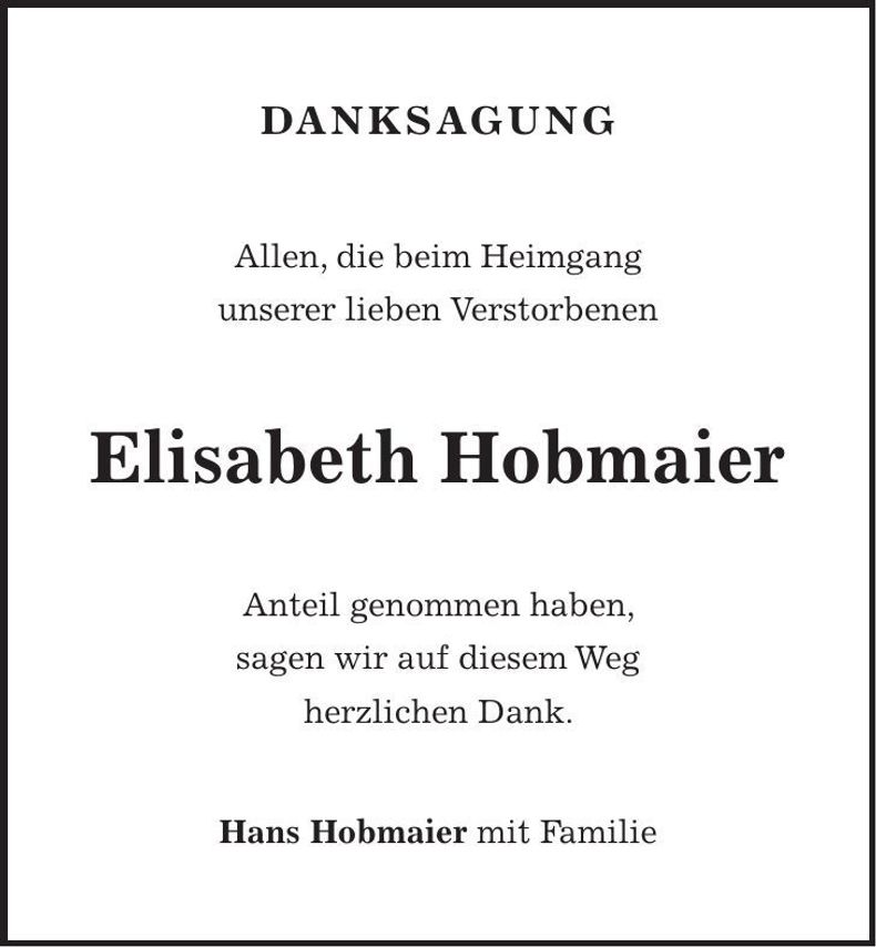 Traueranzeige Elisabeth Hobmaier