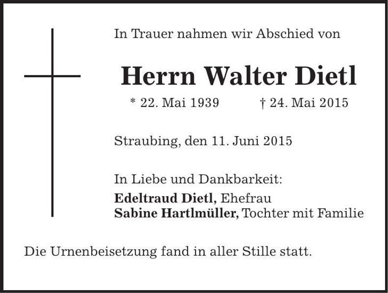 Traueranzeige Walter Dietl