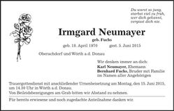 Traueranzeige Irmgard Neumayer