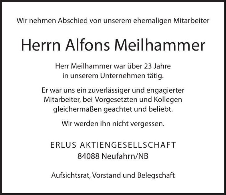 Traueranzeige Alfons Meilhammer