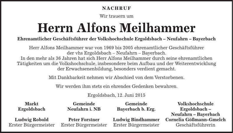 Traueranzeige Alfons Meilhammer