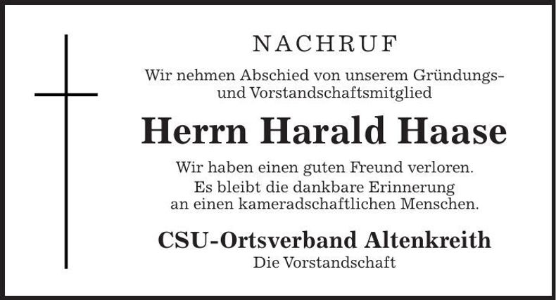Traueranzeige Harald Haase