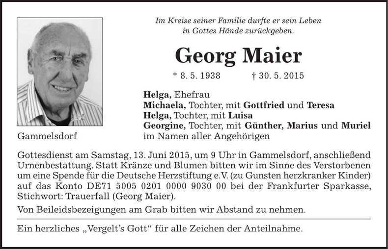 Traueranzeige Georg Maier