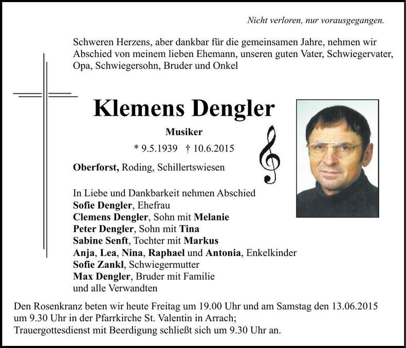 Traueranzeige Klemens Dengler