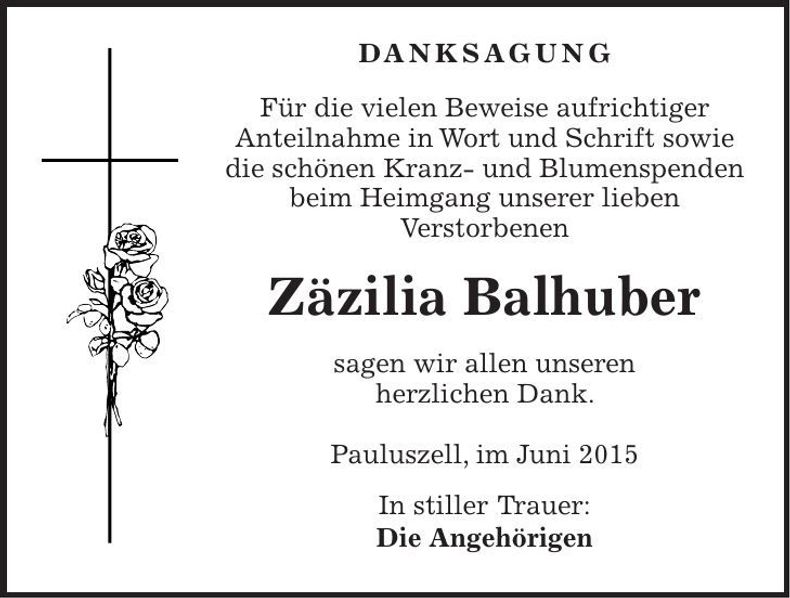 Traueranzeige Cäcilia Balhuber