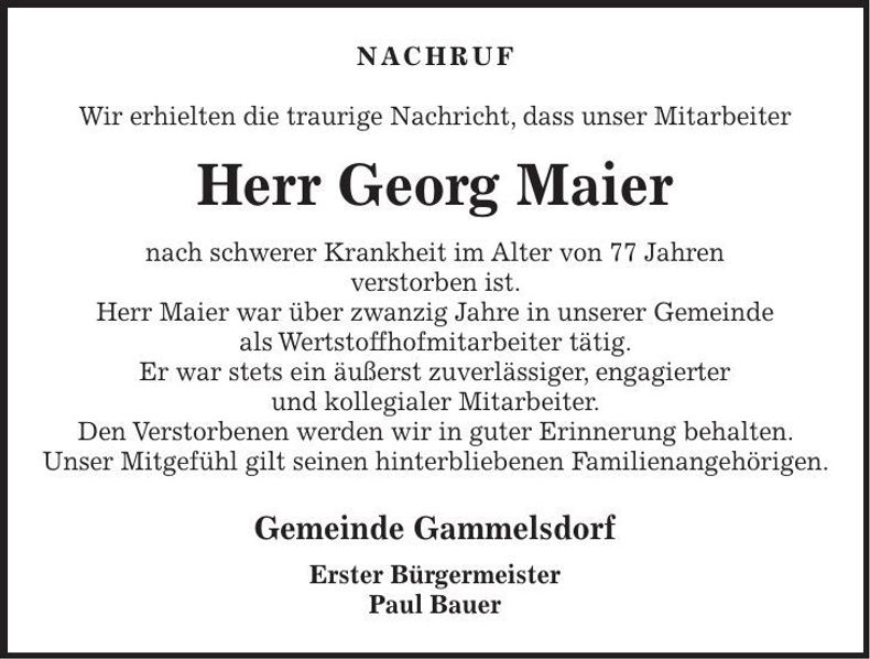 Traueranzeige Georg Maier