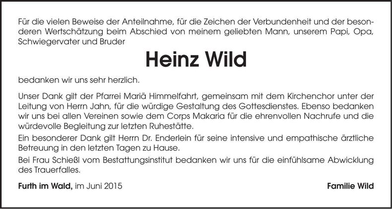 Traueranzeige Heinz Wild
