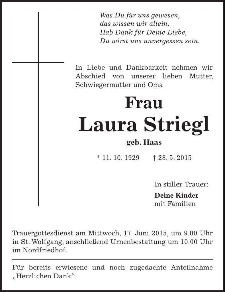 Traueranzeige Laura Striegl