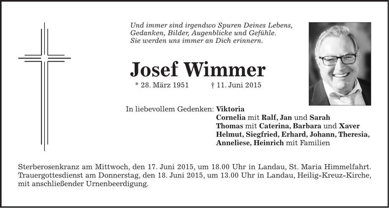 Traueranzeige Josef Wimmer