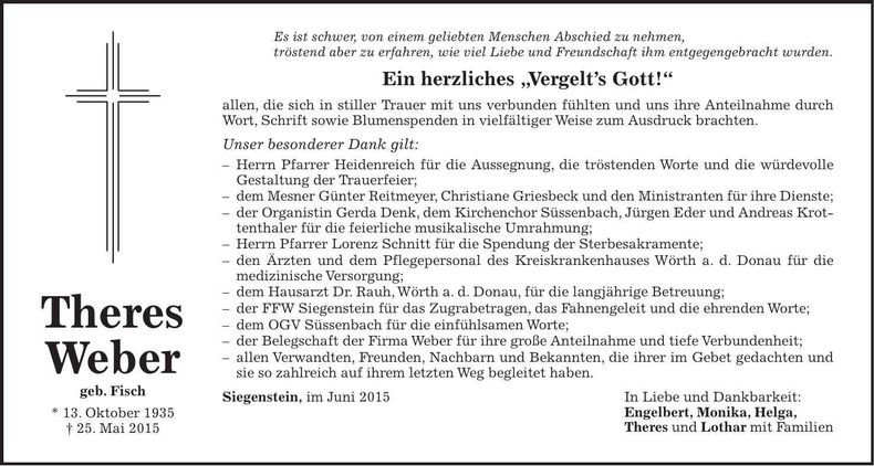 Traueranzeige Theres Weber