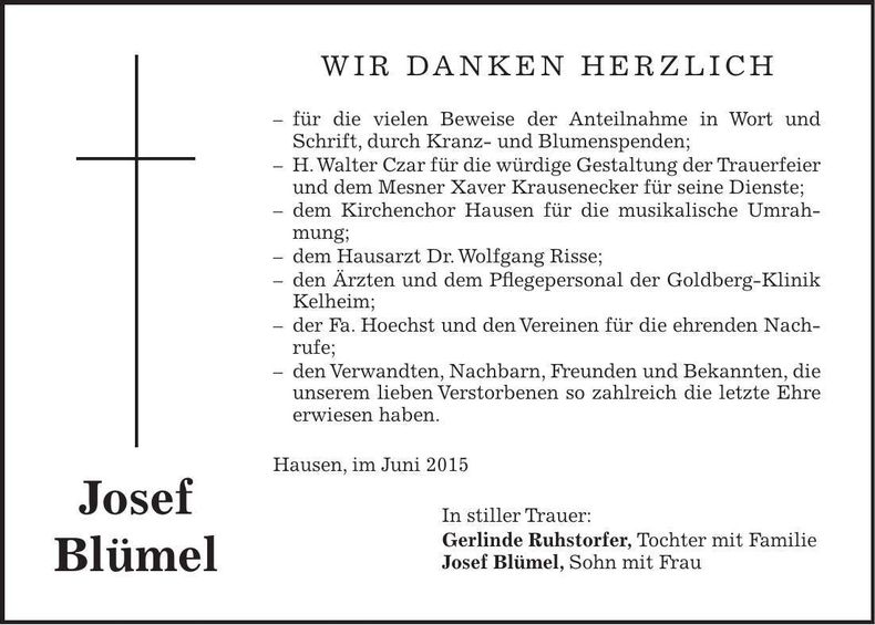Traueranzeige Josef Blümel