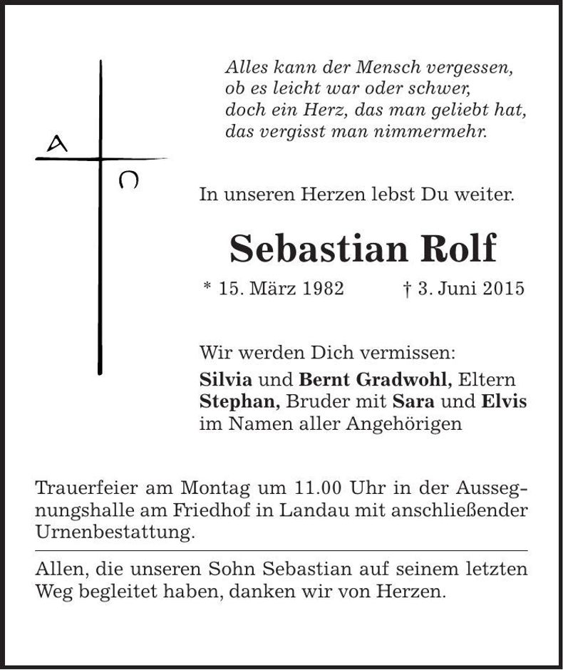 Traueranzeige Sebastian Rolf