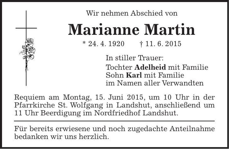 Traueranzeige Marianne Martin