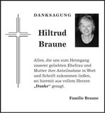 Traueranzeige Hiltrud Braune
