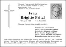 Traueranzeige Brigitte Pritzl