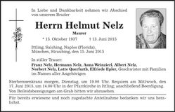 Traueranzeige Helmut Nelz