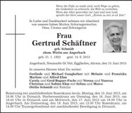 Traueranzeige Gertrud Schäftner