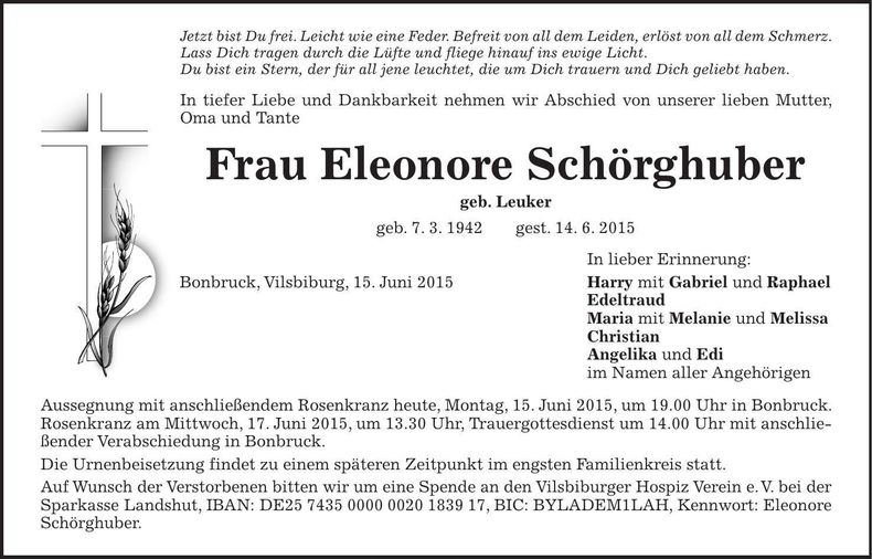 Traueranzeige Eleonore Schörghuber