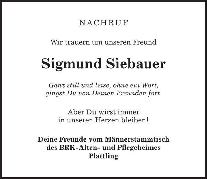 Traueranzeige Sigmund Siebauer