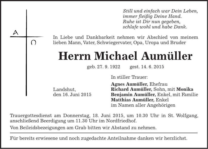 Traueranzeige Michael Aumüller