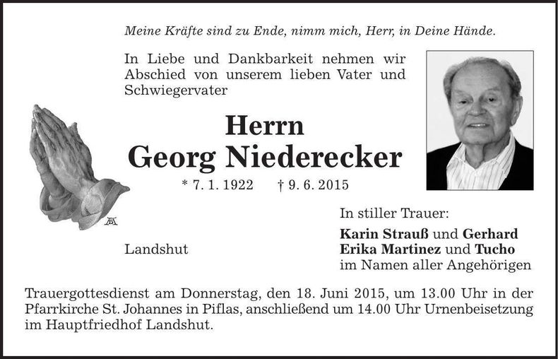 Traueranzeige Georg Niederecker