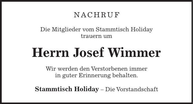 Traueranzeige Josef Wimmer