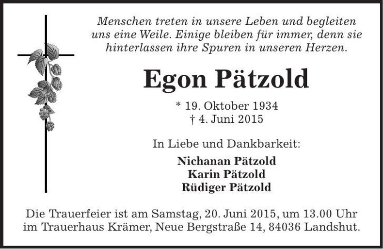 Traueranzeige Egon Pätzold