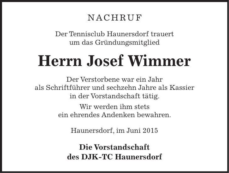 Traueranzeige Josef Wimmer