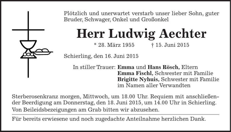 Traueranzeige Ludwig Aechter