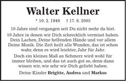 Traueranzeige Walter Kellner